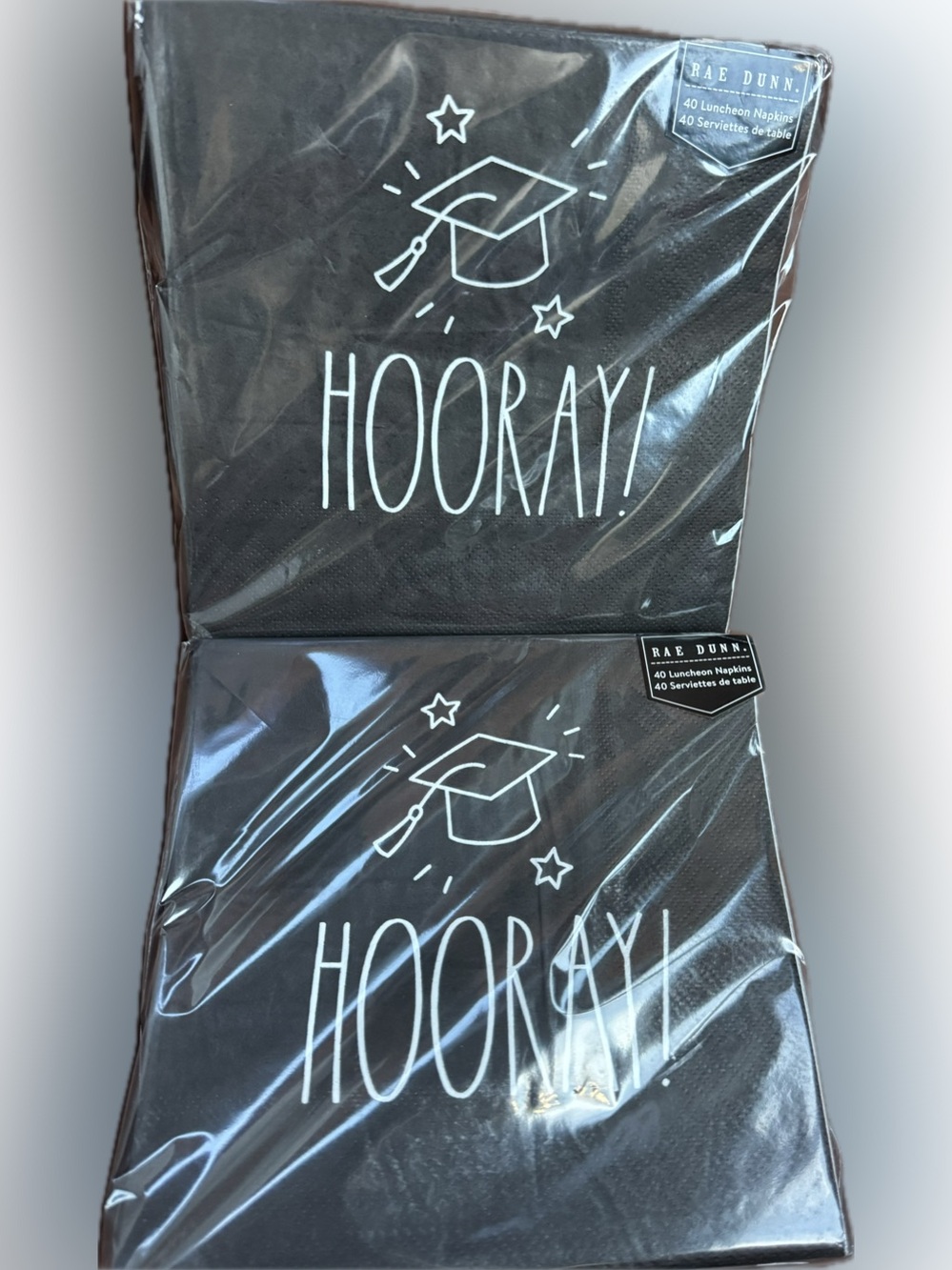 NWT Rae Dunn Bundle/Lot of 2 HOORAY! 40 CT  Black Graduation Luncheon Napkins